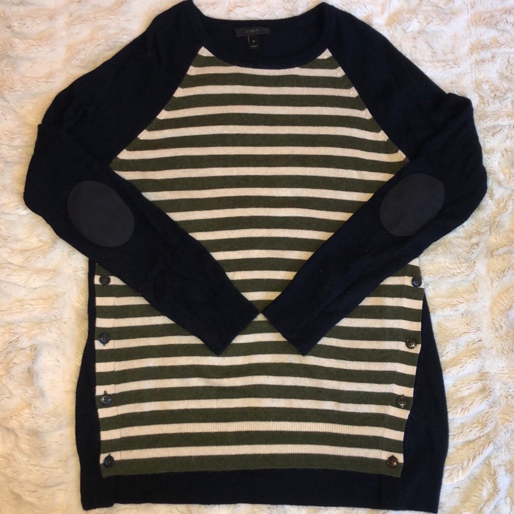 J. Crew Wool Navy and Green Striped Sweater